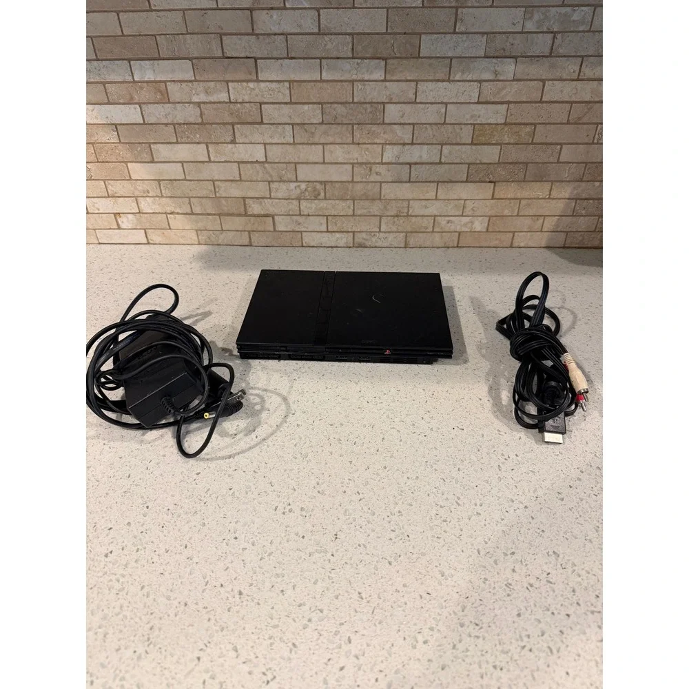 Sony PlayStation 2 PS2 Slim Black Console Tested Working AV Cable